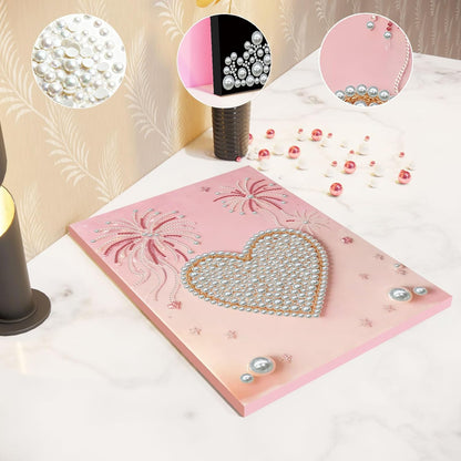 Pink Heart Pearl Art Painting with Frame, 30x40cm Textured Handmade DIY Gem Art Kit, Complete Home Wall Decor Set for Beginners, Living Room & Creative Gift for Adults