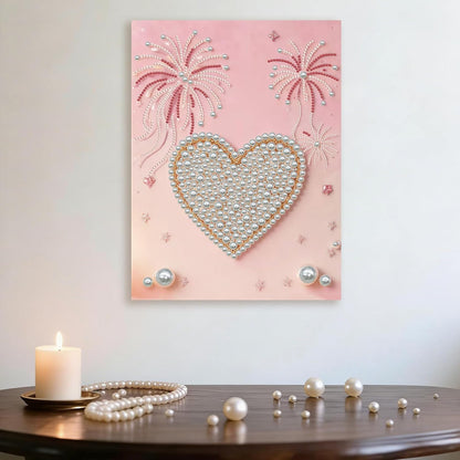 Pink Heart Pearl Art Painting with Frame, 30x40cm Textured Handmade DIY Gem Art Kit, Complete Home Wall Decor Set for Beginners, Living Room & Creative Gift for Adults