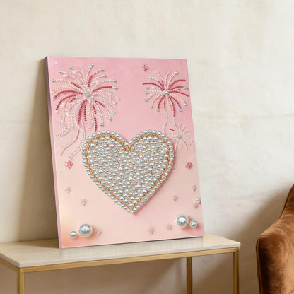 Pink Heart Pearl Art Painting with Frame, 30x40cm Textured Handmade DIY Gem Art Kit, Complete Home Wall Decor Set for Beginners, Living Room & Creative Gift for Adults