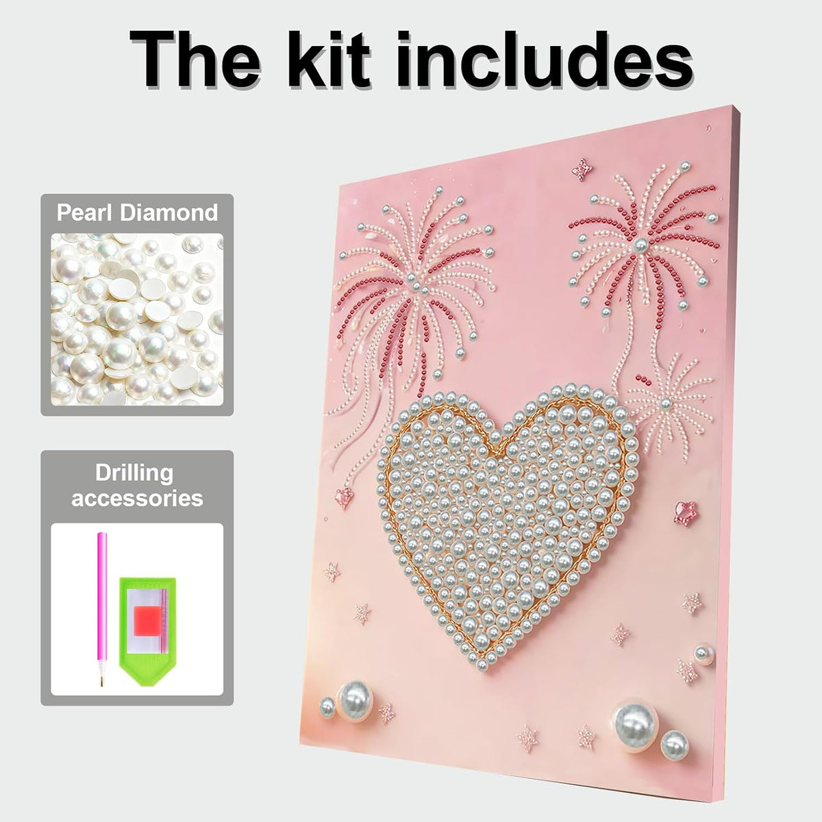 Pink Heart Pearl Art Painting with Frame, 30x40cm Textured Handmade DIY Gem Art Kit, Complete Home Wall Decor Set for Beginners, Living Room & Creative Gift for Adults