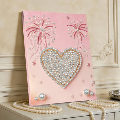 Pink Heart Pearl Art Painting with Frame, 30x40cm Textured Handmade DIY Gem Art Kit, Complete Home Wall Decor Set for Beginners, Living Room & Creative Gift for Adults