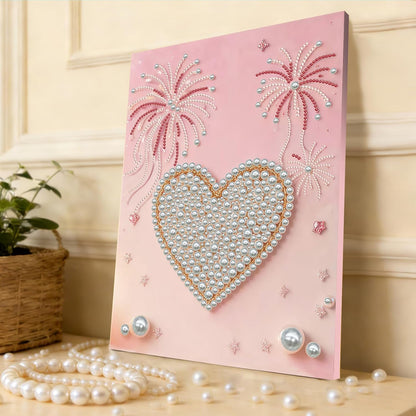 Pink Heart Pearl Art Painting with Frame, 30x40cm Textured Handmade DIY Gem Art Kit, Complete Home Wall Decor Set for Beginners, Living Room & Creative Gift for Adults