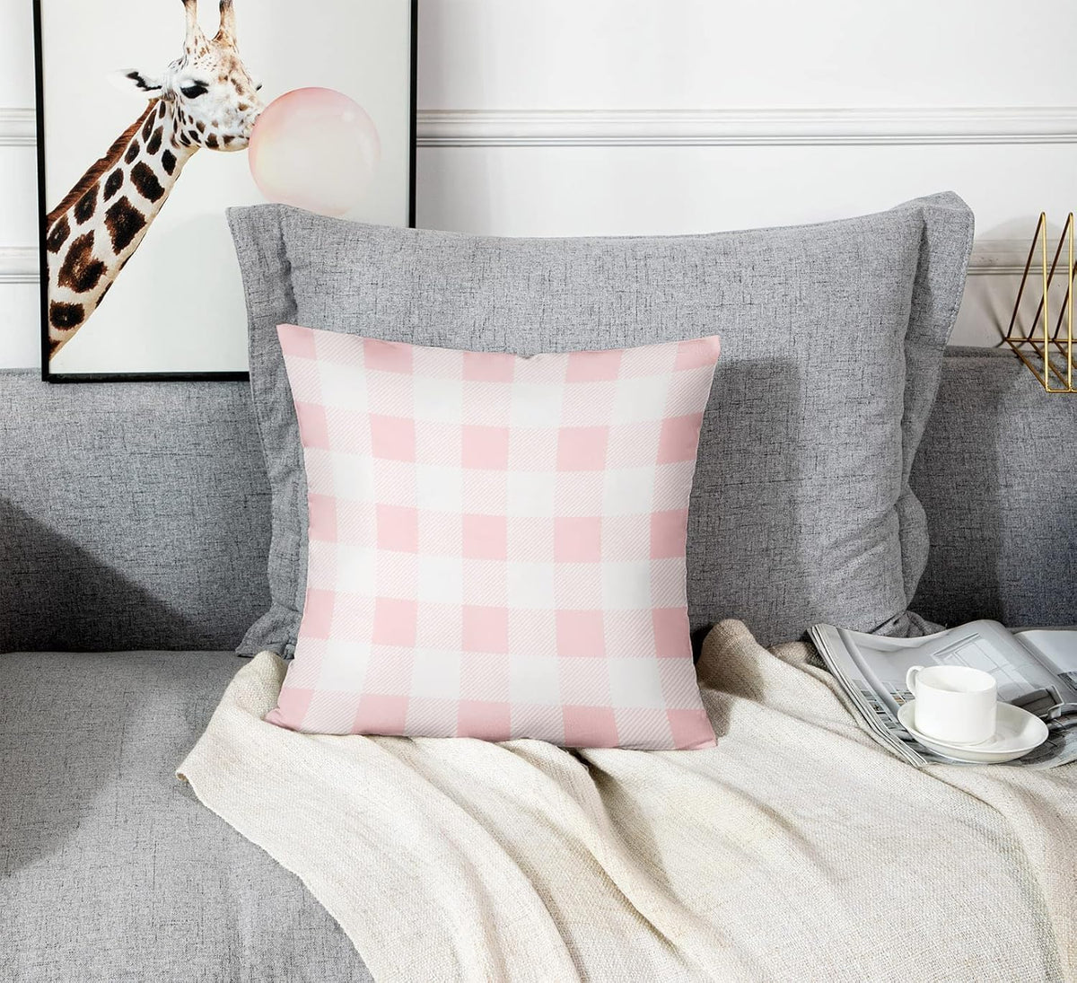 Throw Pillow Covers Set of 2, 20 x 20 Inch, Buffalo Check Plaid