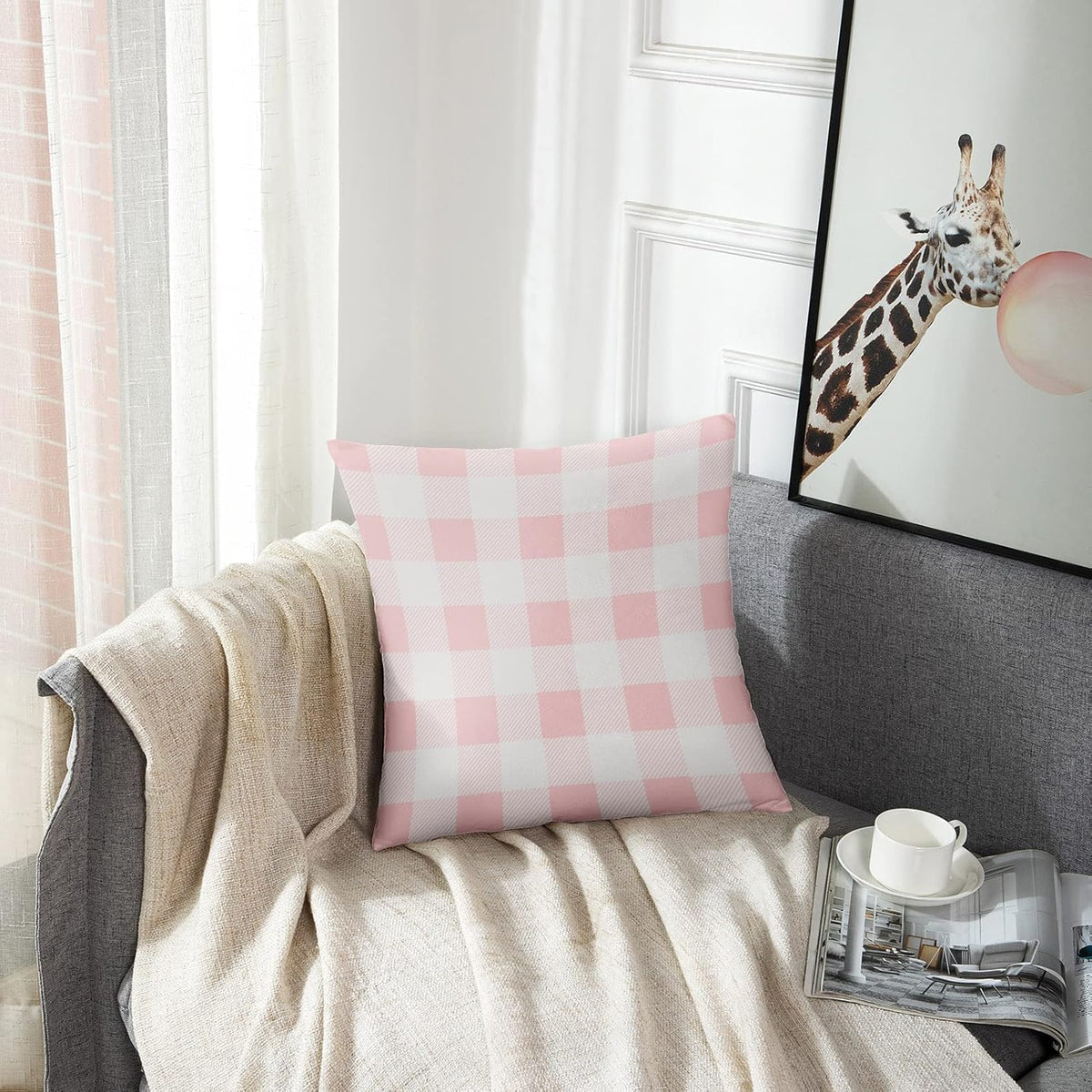 Throw Pillow Covers Set of 2, 20 x 20 Inch, Buffalo Check Plaid