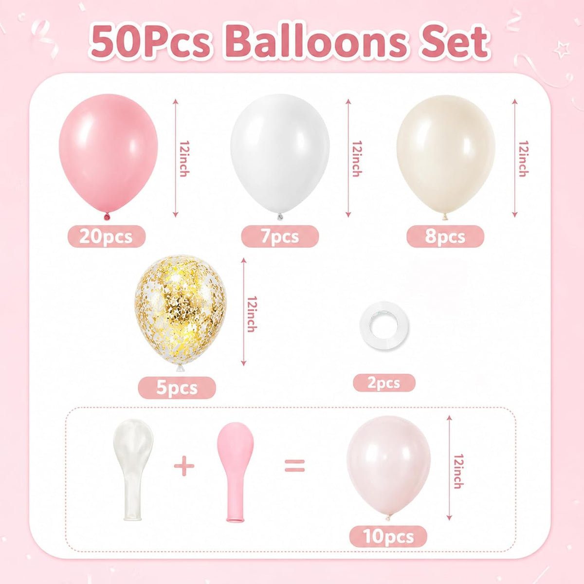 Pink and Gold Balloons, 50 Pcs 12 Inch Double Stuffed Dusty Pink