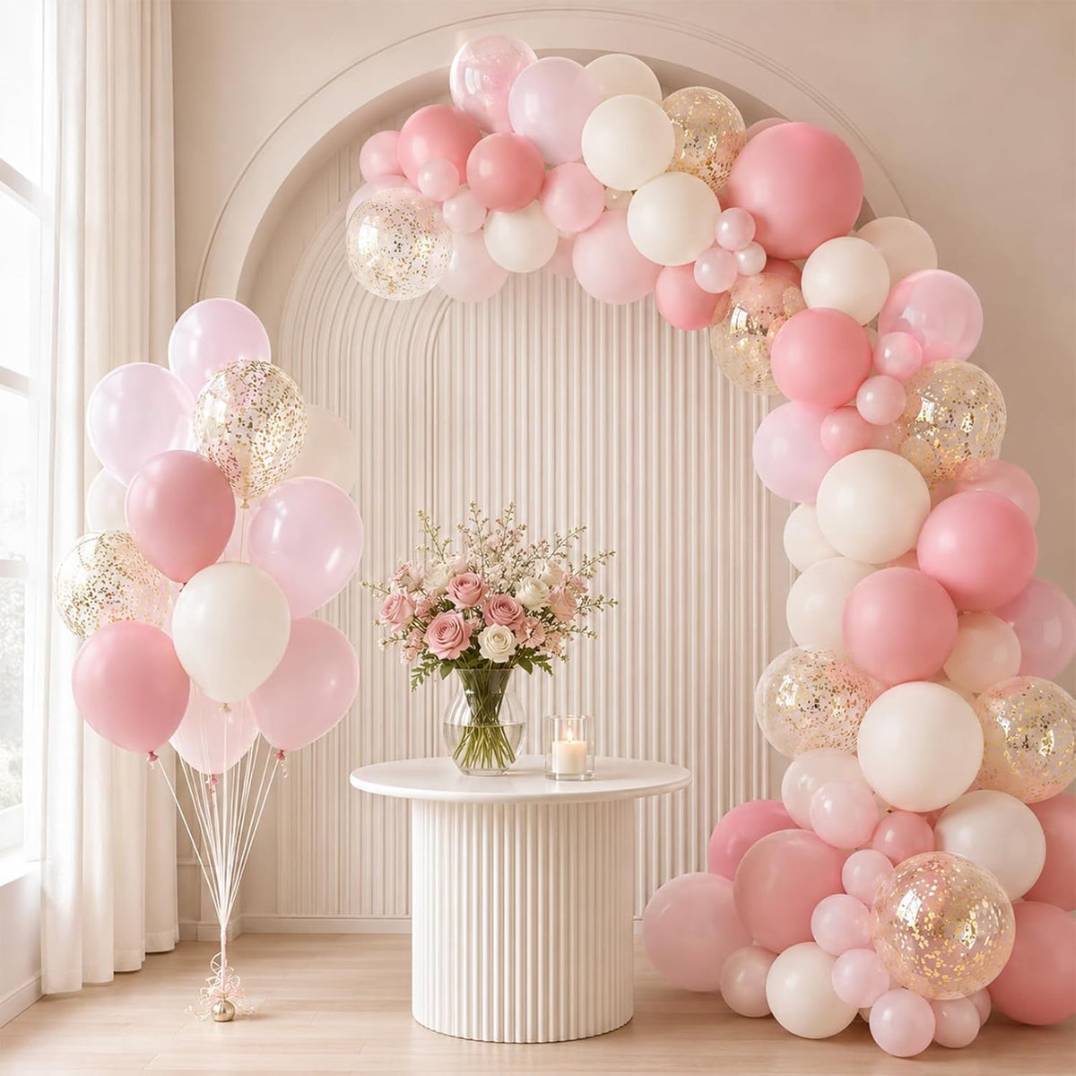 Pink and Gold Balloons, 50 Pcs 12 Inch Double Stuffed Dusty Pink
