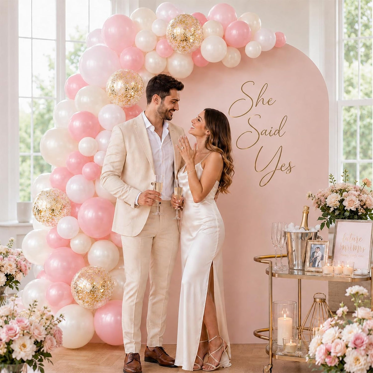 Pink and Gold Balloons, 50 Pcs 12 Inch Double Stuffed Dusty Pink