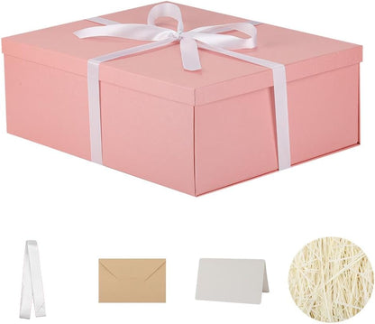 Extra Large Gift Box with Lid 17x13x6 Inches, Pink Gift Boxes for presents Packaging for Birthdays, Valentine's Day, Christmas, Anniversaries (Include Shredded Paper Fill, Envelope Card Ribbon)