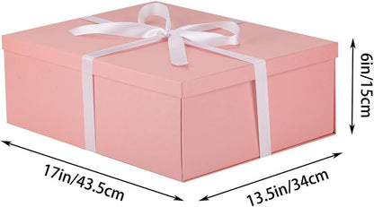 Extra Large Gift Box with Lid 17x13x6 Inches, Pink Gift Boxes for presents Packaging for Birthdays, Valentine's Day, Christmas, Anniversaries (Include Shredded Paper Fill, Envelope Card Ribbon)