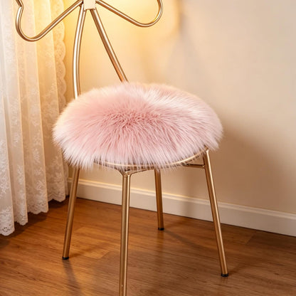 18" x 18" Round Faux Sheepskin Chair Cover Seat Cushion Pad Super Fluffy Soft Fur Rug for Vanity Chair, Car Seat, Sofa, Living Room, Office (Pink)