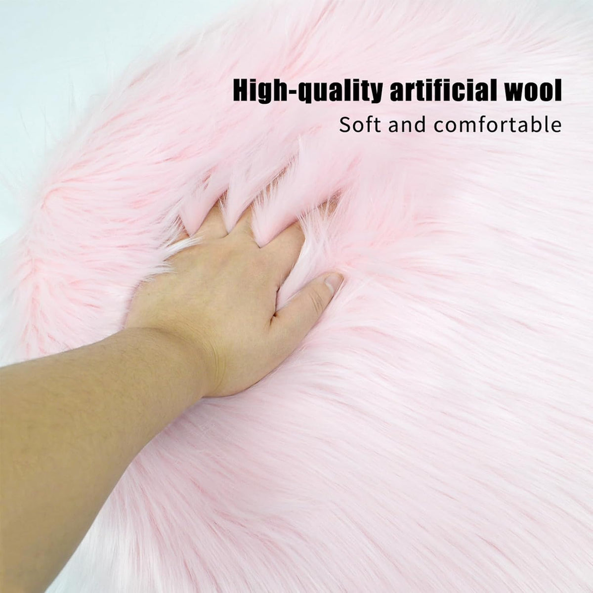 18" x 18" Round Faux Sheepskin Chair Cover Seat Cushion Pad Super Fluffy Soft Fur Rug for Vanity Chair, Car Seat, Sofa, Living Room, Office (Pink)