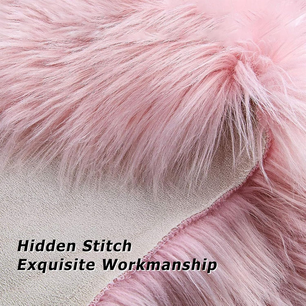 18" x 18" Round Faux Sheepskin Chair Cover Seat Cushion Pad Super Fluffy Soft Fur Rug for Vanity Chair, Car Seat, Sofa, Living Room, Office (Pink)