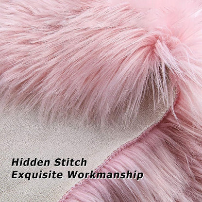 18" x 18" Round Faux Sheepskin Chair Cover Seat Cushion Pad Super Fluffy Soft Fur Rug for Vanity Chair, Car Seat, Sofa, Living Room, Office (Pink)