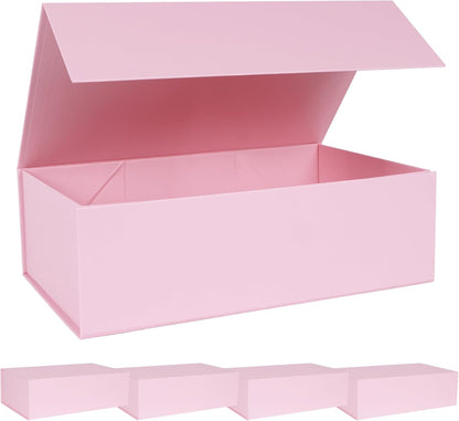 LFBOX Pink Gift Box with Magnetic Lids 13.8x8.3x4.4 in, Large Bridesmaid Groomsman Proposal Boxes 5 Pack, Collapsible Rectangle Storage Box