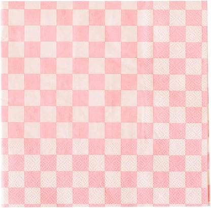 Jollity & Co Check It! Large Napkins - Party Napkins in Tickle Me Pink - Pack of 16 Dinner Napkins - Easy to Mix and Match - Paper Napkins to Suit All Occasions and Birthday Decorations