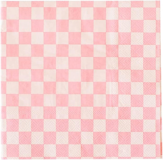 Jollity & Co Check It! Large Napkins - Party Napkins in Tickle Me Pink - Pack of 16 Dinner Napkins - Easy to Mix and Match - Paper Napkins to Suit All Occasions and Birthday Decorations