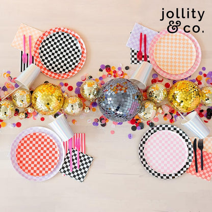 Jollity & Co Check It! Large Napkins - Party Napkins in Tickle Me Pink - Pack of 16 Dinner Napkins - Easy to Mix and Match - Paper Napkins to Suit All Occasions and Birthday Decorations