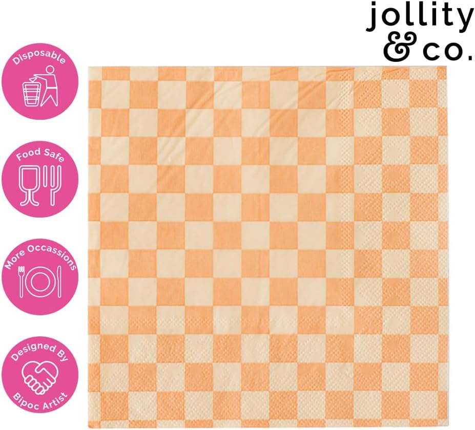 Jollity & Co Check It! Large Napkins - Party Napkins in Tickle Me Pink - Pack of 16 Dinner Napkins - Easy to Mix and Match - Paper Napkins to Suit All Occasions and Birthday Decorations