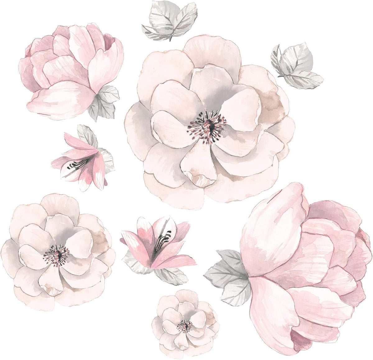 Signature Botanical Baby Pink/Gray Watercolor Floral Wall Decals