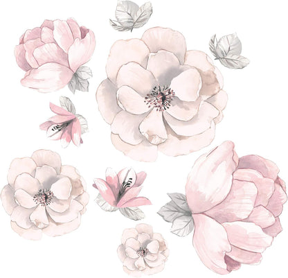 Signature Botanical Baby Pink/Gray Watercolor Floral Wall Decals