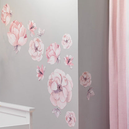 Signature Botanical Baby Pink/Gray Watercolor Floral Wall Decals