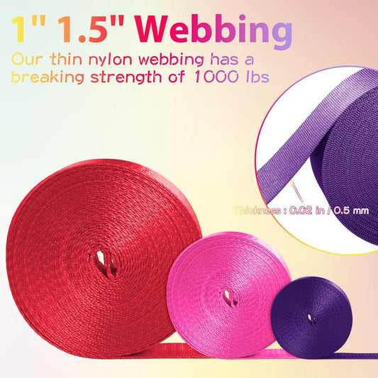 Nylon Webbing 1 inch 1.5 inch Nylon Strap Webbing Straps, 3.3 10 25 50 Yards Webbing Strapping for Bags/Lawn Chair/Climbing Outdoors Crafting DIY Gear Repair