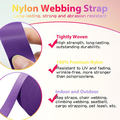 Nylon Webbing 1 inch 1.5 inch Nylon Strap Webbing Straps, 3.3 10 25 50 Yards Webbing Strapping for Bags/Lawn Chair/Climbing Outdoors Crafting DIY Gear Repair