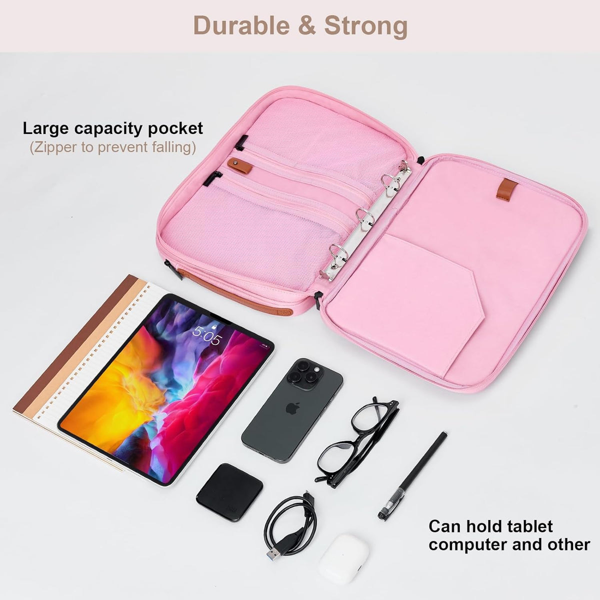 Portfolio Organizer Binder with Zipper - 3-Ring Padfolios for Women & Men