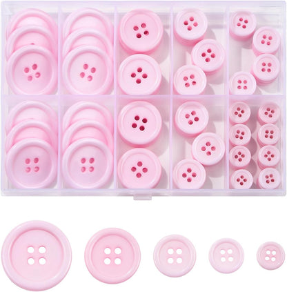 100 PCS Resin Button 4 Holes Round Craft 5 Sizes of Round Mixed Buttons for Sewing DIY Crafts Children's Manual Button Painting Handmade Ornament Decorative（Light Pink）