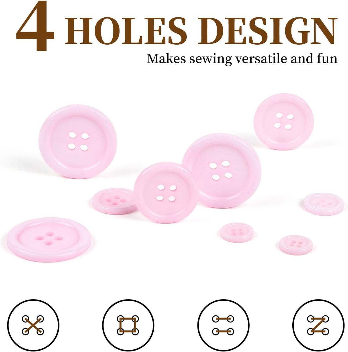 100 PCS Resin Button 4 Holes Round Craft 5 Sizes of Round Mixed Buttons for Sewing DIY Crafts Children's Manual Button Painting Handmade Ornament Decorative（Light Pink）