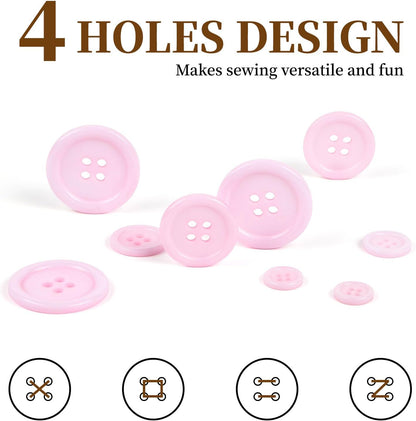 100 PCS Resin Button 4 Holes Round Craft 5 Sizes of Round Mixed Buttons for Sewing DIY Crafts Children's Manual Button Painting Handmade Ornament Decorative（Light Pink）