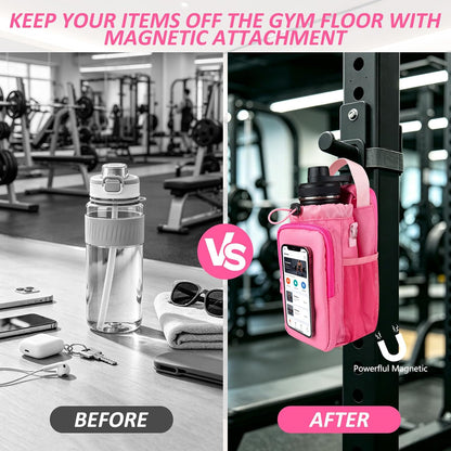 Magnetic Gym Bag, Water Bottle Holder,Hands-Free Phone Mount,Gym Gifts for Women and Men (Pink)