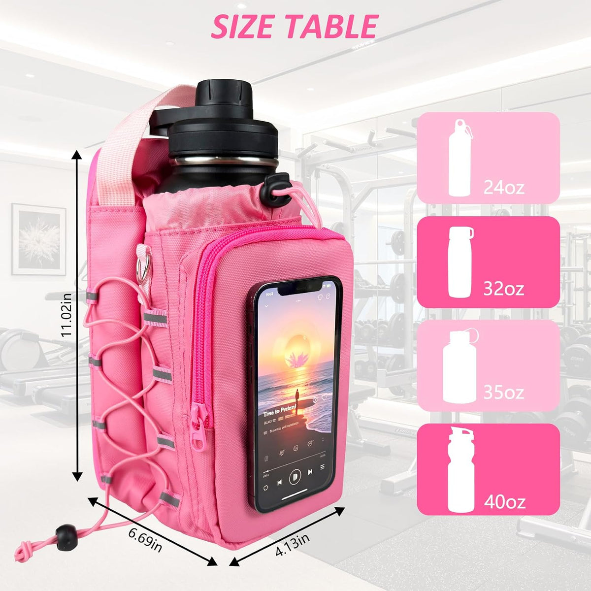 Magnetic Gym Bag, Water Bottle Holder,Hands-Free Phone Mount,Gym Gifts for Women and Men (Pink)