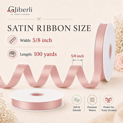 Double Face Peach Pink Satin Ribbon 5/8 inch X 100 Yards Fabric Ribbons for Gift Wrapping Bows Bouquet Sewing Craft Home Decor Hair Floral