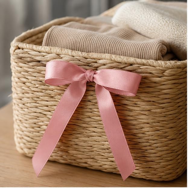 Double Face Peach Pink Satin Ribbon 5/8 inch X 100 Yards Fabric Ribbons for Gift Wrapping Bows Bouquet Sewing Craft Home Decor Hair Floral