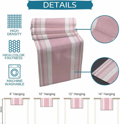 Vintage Pink Striped Table Runner and Placemats for Dining Table,Burlap Coffee Table Runner 90 Inch Long Farmhouse Modern Stripes Boho Washable Table Mats for Kitchen Party Placemats Set of 6