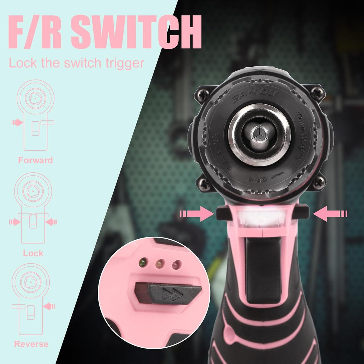 Pink Cordless Drill Set for Women, 12V Lightweight Electric Screwdriver with 3/8" Keyless Chuck, 1.5Ah Battery - Portable Power Drill Kit with Pink Tool Bag for Home DIY Projects