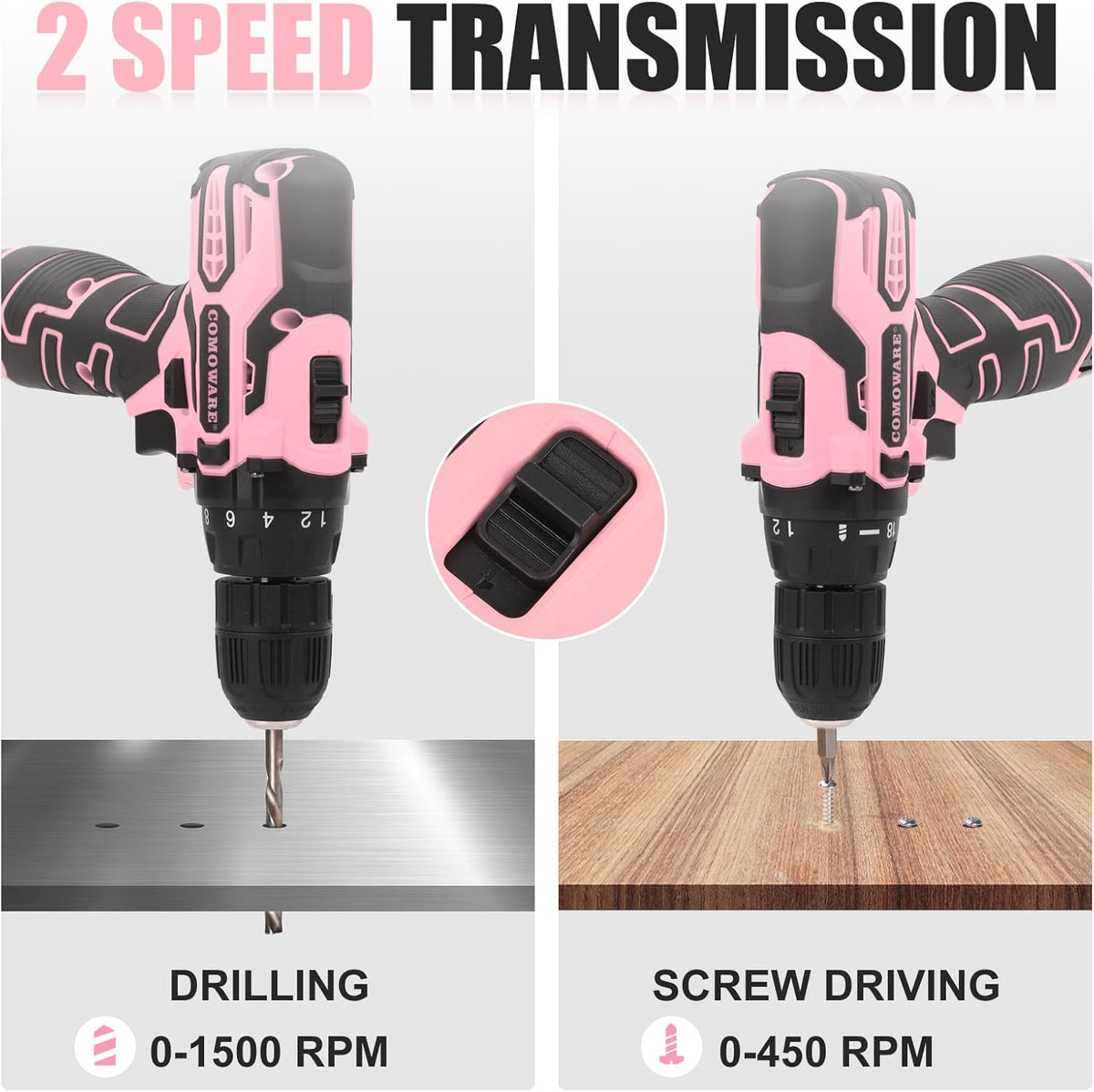 Pink Cordless Drill Set for Women, 12V Lightweight Electric Screwdriver with 3/8" Keyless Chuck, 1.5Ah Battery - Portable Power Drill Kit with Pink Tool Bag for Home DIY Projects