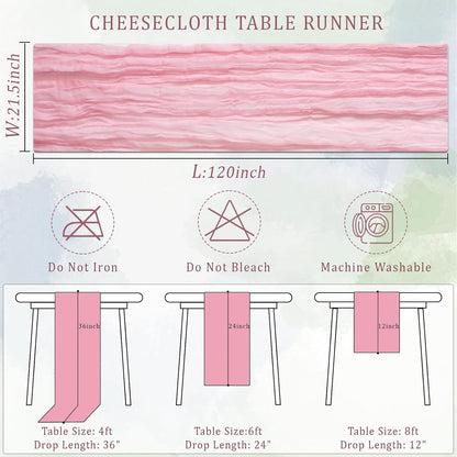 Pink Cheesecloth Table Runner 12 Pack 120 Inch Light Pink Cheese Cloth Table Runner 10ft Long Gauze Table Runners for Wedding Decor Bridal Shower Baby Shower Party Table Decorations