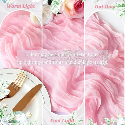 Pink Cheesecloth Table Runner 12 Pack 120 Inch Light Pink Cheese Cloth Table Runner 10ft Long Gauze Table Runners for Wedding Decor Bridal Shower Baby Shower Party Table Decorations