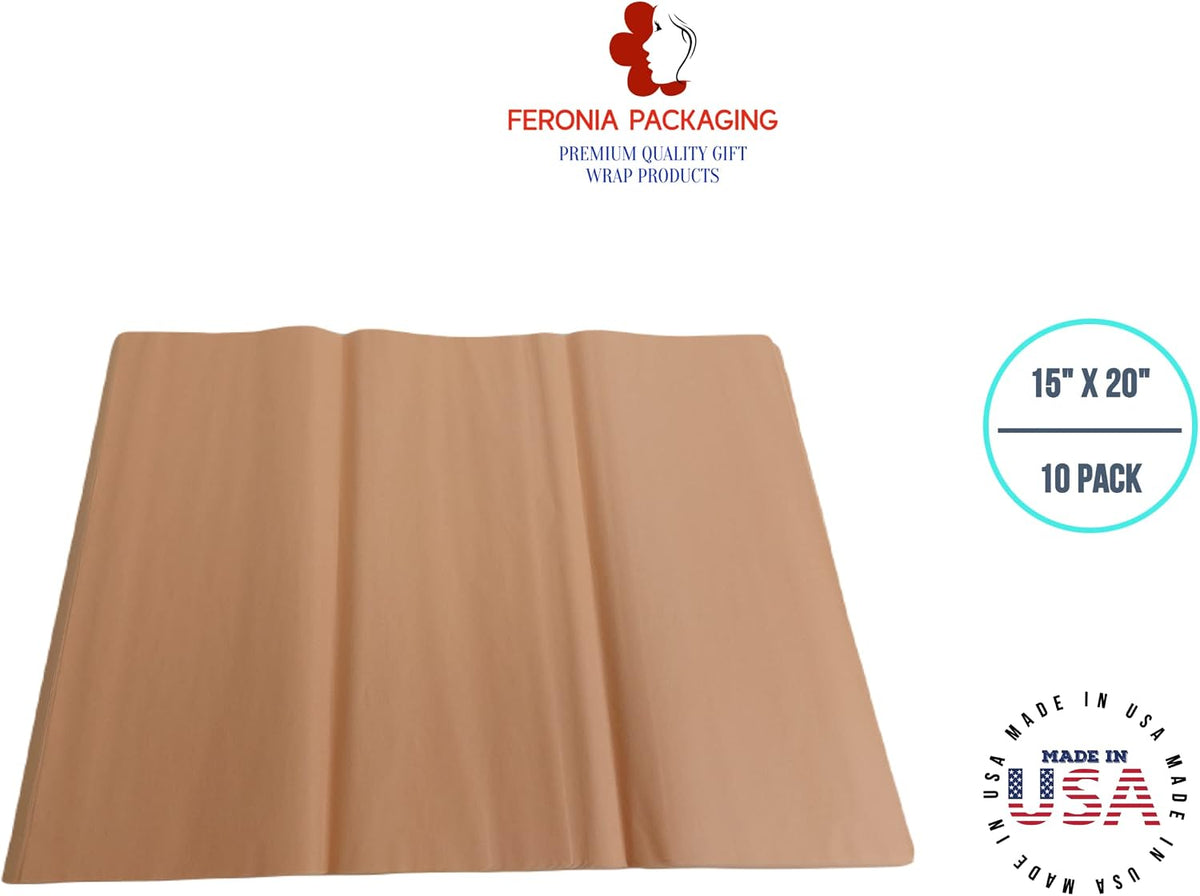 Tissue Paper Squares, Bulk 10 Sheets, Premium Gift Wrap and Art Supplies for Birthdays, Holidays, or Presents , Large 15 Inch x 20 Inch Made in USA (Peach)