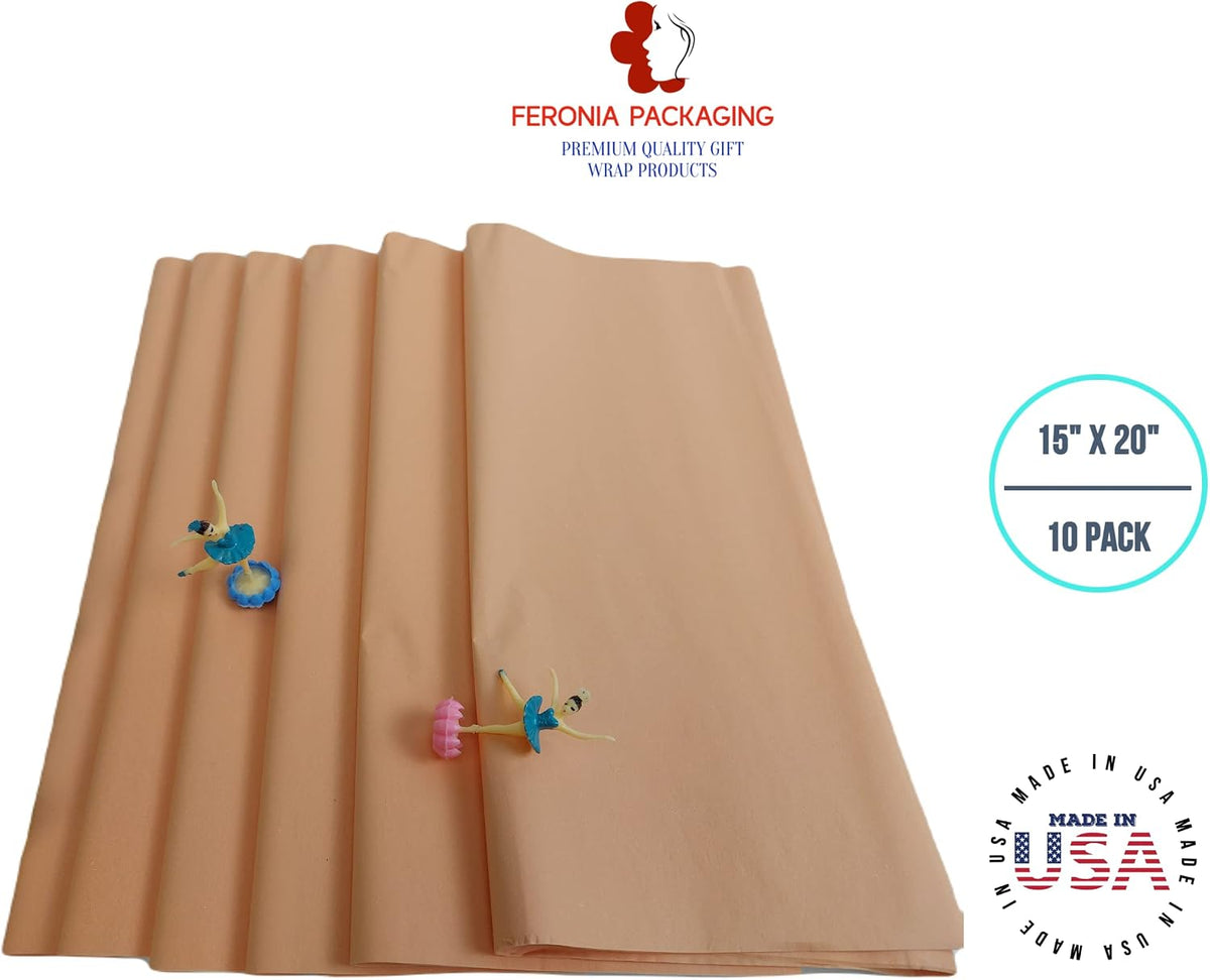 Tissue Paper Squares, Bulk 10 Sheets, Premium Gift Wrap and Art Supplies for Birthdays, Holidays, or Presents , Large 15 Inch x 20 Inch Made in USA (Peach)