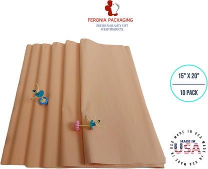 Tissue Paper Squares, Bulk 10 Sheets, Premium Gift Wrap and Art Supplies for Birthdays, Holidays, or Presents , Large 15 Inch x 20 Inch Made in USA (Peach)
