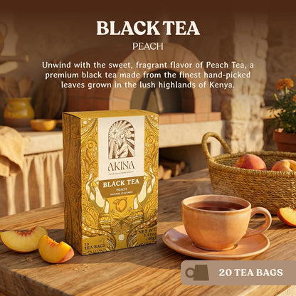 Peach Flavored Black Tea Bags, Individually Wrapped, Fruity Envelope Kenyan Peach Tea Bags, Sweet with Uplifting Aroma (Box of 20) (40g)