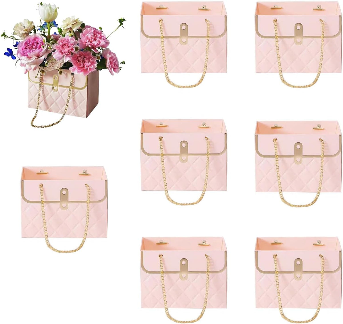 LONG XIN SERIES 8PCS Pink Cardboard Flower Bouquet Party Gift Bags
