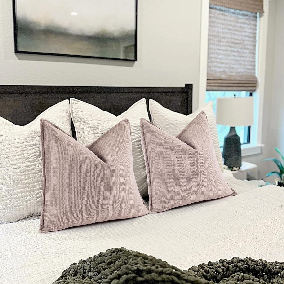Dusty Pink Valentine Pillow Covers 18x18 Set of 2 Chenille Throw Pillow Covers with Elegant Design Soft and Luxurious Decorative Throw Pillows for Couch, Bed, and Home Decor