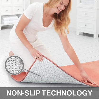 Memory Foam Bath Mat Non Slip Absorbent Super Cozy Velvet Bathroom Rug Carpet (20 inches X 32 inches, Peach)