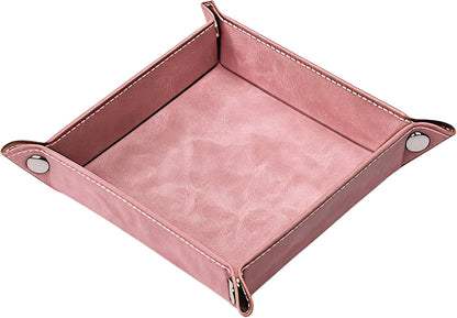 Valet Tray Desktop Storage Organizer – Vegan Leather Catchall Bedside Vanity Tray Nightstand Caddy Holder for Remote Controller, Watch, Keys, Phone, Wallet, Coin, Jewelry, Stone Pink