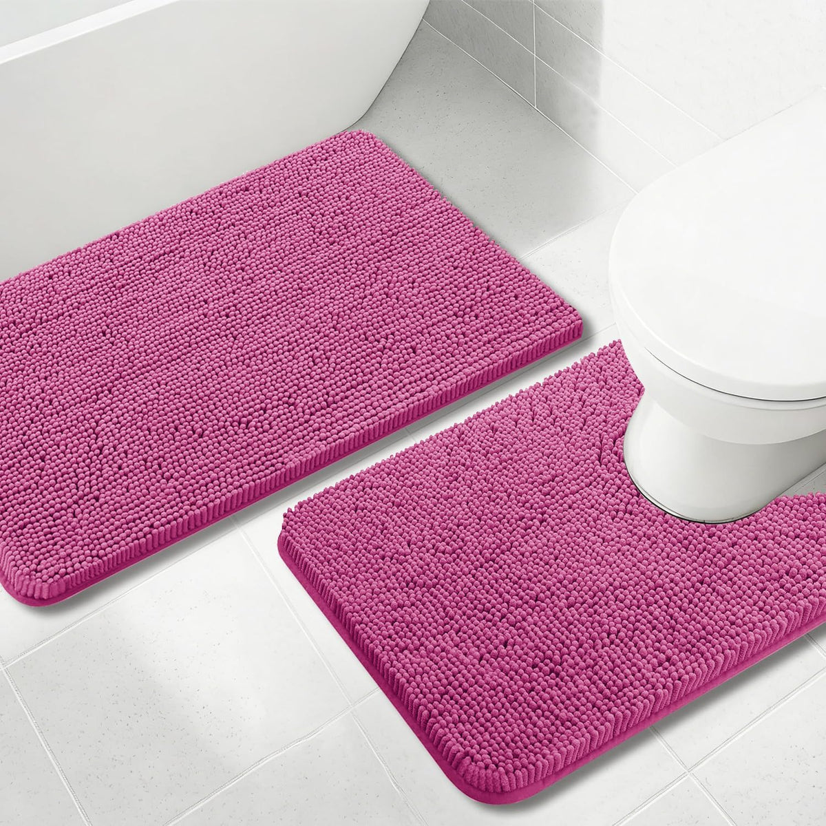 Valentine's Day Bathroom Mat Bathroom Rugs Chenille, Extra Thick and Absorbent, Non-Slip, Machine Washable, Dry Quckily, Soft Cozy Plush, Used Under Shower Bathtub and Sink, Hot Pink