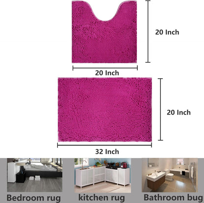 Valentine's Day Bathroom Mat Bathroom Rugs Chenille, Extra Thick and Absorbent, Non-Slip, Machine Washable, Dry Quckily, Soft Cozy Plush, Used Under Shower Bathtub and Sink, Hot Pink